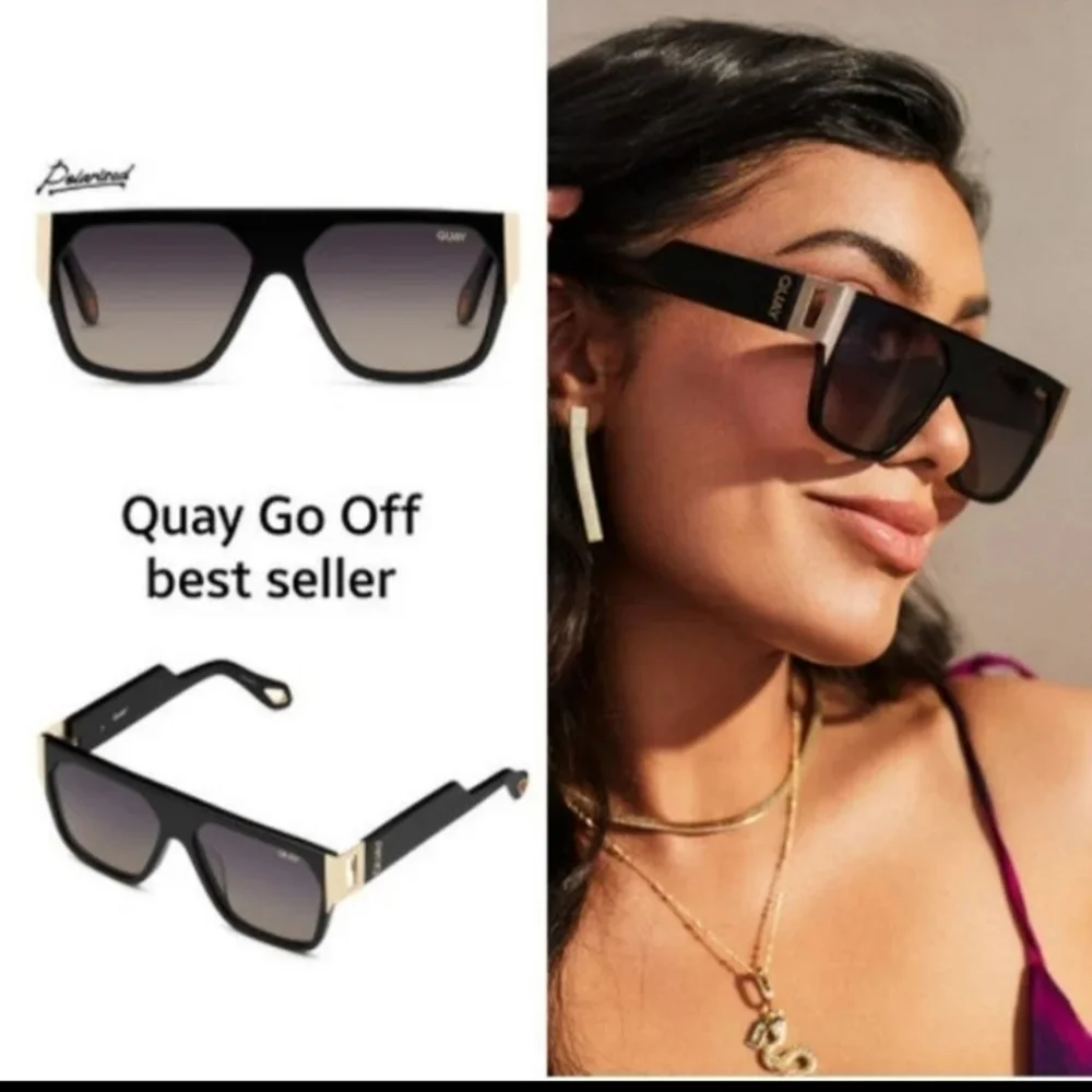 Quay Australia GO OFF POLARIZED SUNGLASSES BLACK SMOKE TAUPE BNWT RETIRED $120